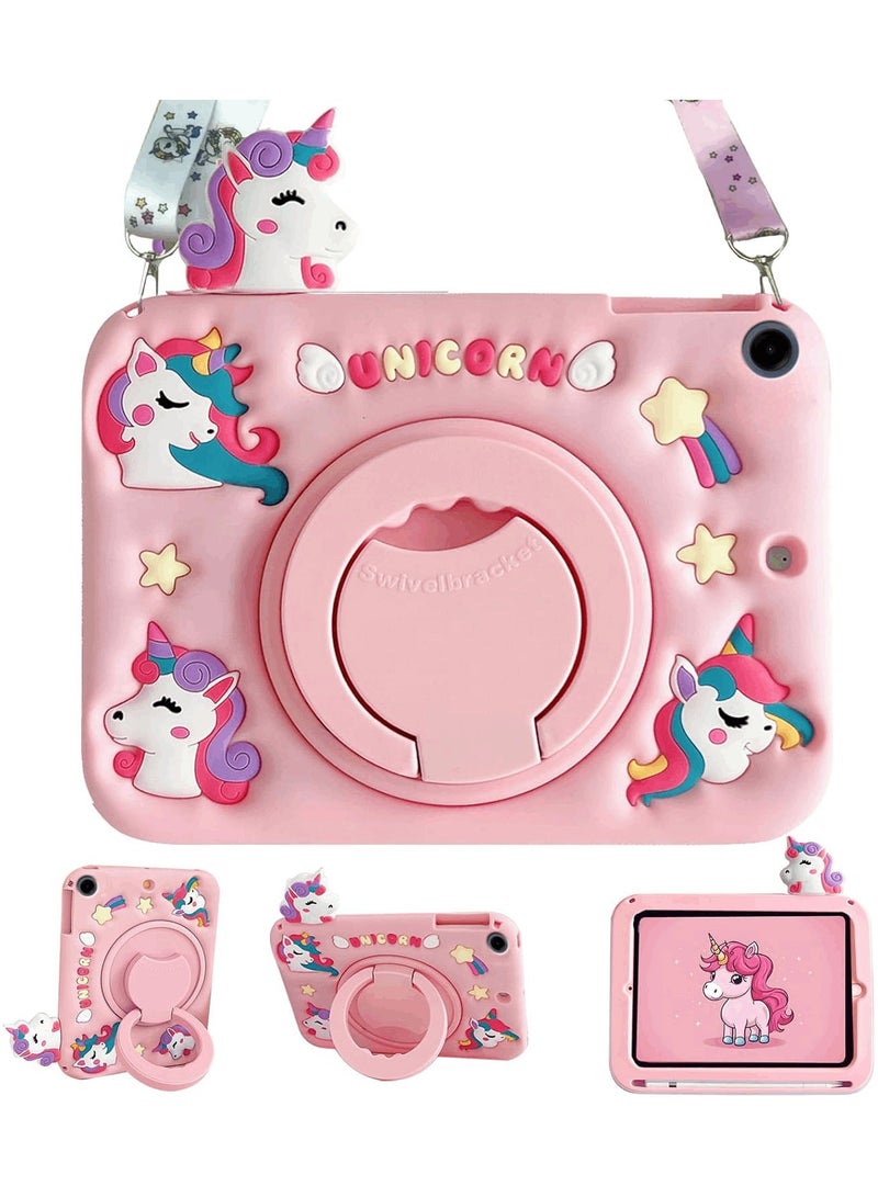 اووكاي جراب للأطفال متوافق مع جهاز Samsung Galaxy Tab A9+/A9 Plus مقاس 11 بوصة 2023 مع حامل قلم وحامل دوار وحزام كتف (وردي) - Image 1