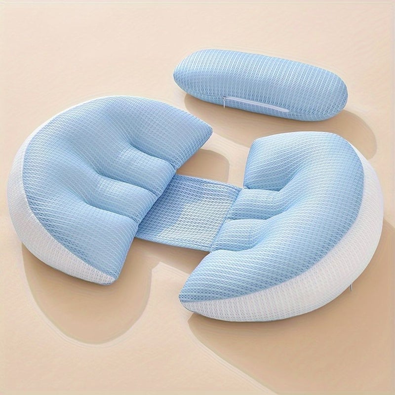 Pink Corduroy Abdomen Pregnancy Pillow U Shaped Adjustable Maternity Support Cushion Removable Cover Lightweight Back Belly Side Sleeping Aid for Prenatal Care - Image 1