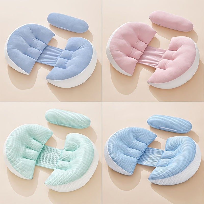Pink Corduroy Abdomen Pregnancy Pillow U Shaped Adjustable Maternity Support Cushion Removable Cover Lightweight Back Belly Side Sleeping Aid for Prenatal Care - Image 3
