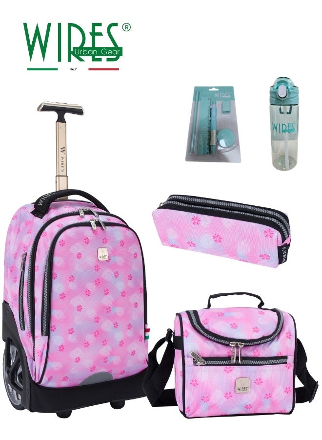 Wires 3 Piece Kids School Trolley Bag laptop compartment Big Wheels With Lunch bag u0026 Pencil Case - Image 1