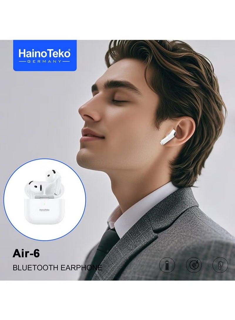 Haino Teko Air-6 Wireless Bluetooth Earphones with Built-in Mini Speaker – Touch Control, Noise-Isolating Mic, Dual Functionality for Music & Calls, Compact Earbuds Compatible with iPhone, iPad, Android, Laptops – White, Hands-Free Portable Audio - Image 5