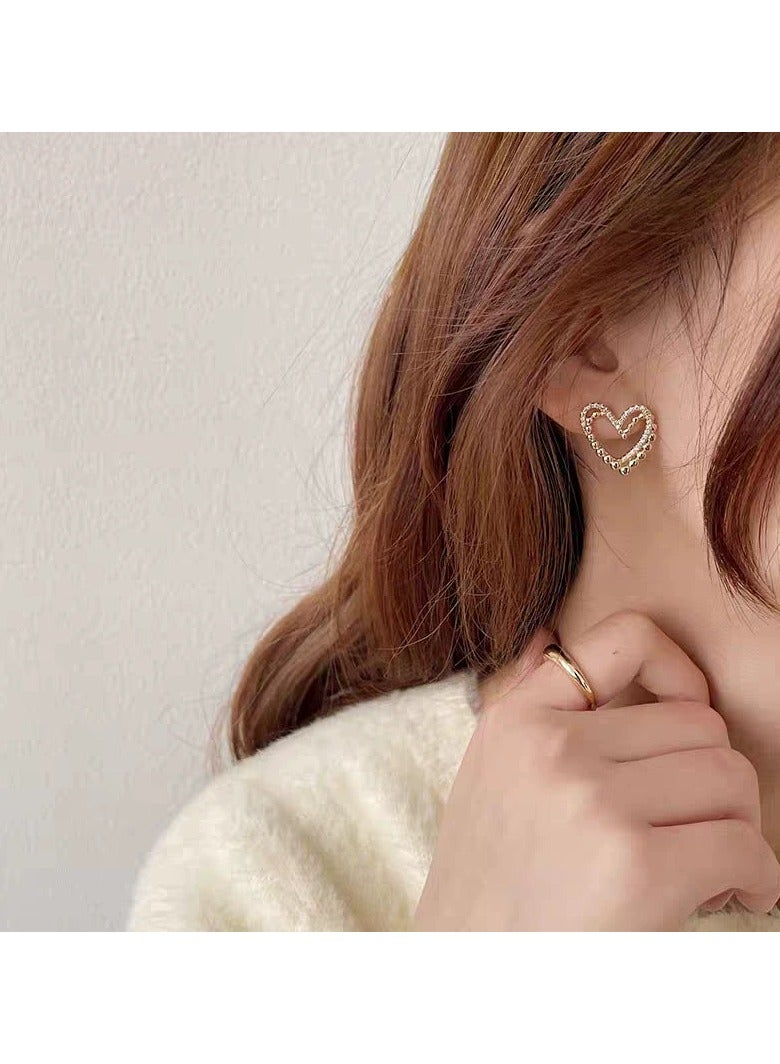 Goolsky S925 Sterling Silver Double Heart Stud Earrings – Korean Elegant Hollow Design with Sparkling Crystals, Minimalist Chic Jewelry for Women  - Image 2