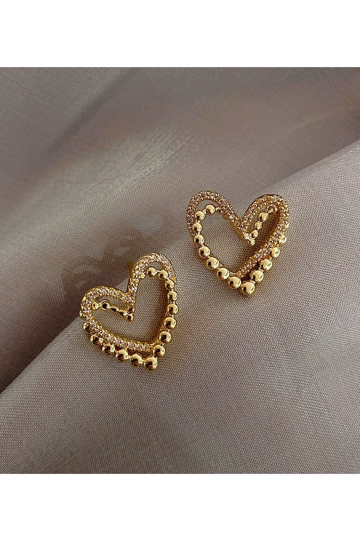 Goolsky S925 Sterling Silver Double Heart Stud Earrings – Korean Elegant Hollow Design with Sparkling Crystals, Minimalist Chic Jewelry for Women  - Image 1