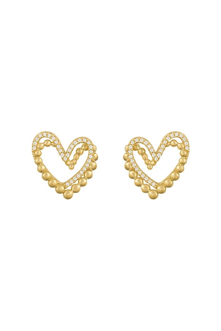 Goolsky S925 Sterling Silver Double Heart Stud Earrings – Korean Elegant Hollow Design with Sparkling Crystals, Minimalist Chic Jewelry for Women  - Image 4