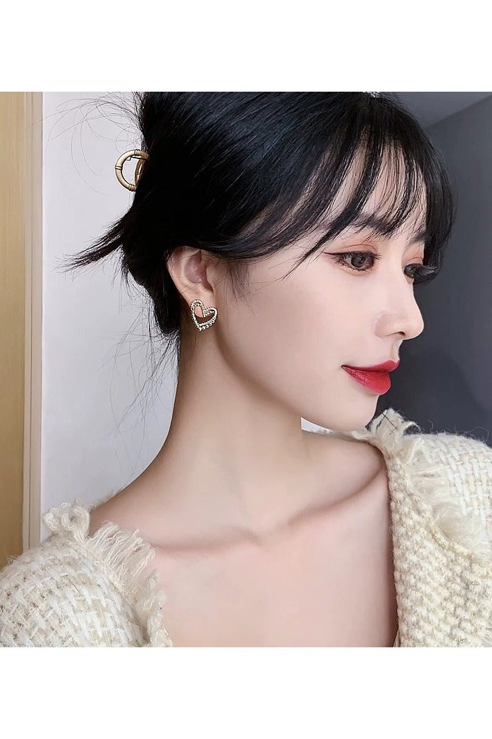 Goolsky S925 Sterling Silver Double Heart Stud Earrings – Korean Elegant Hollow Design with Sparkling Crystals, Minimalist Chic Jewelry for Women  - Image 5