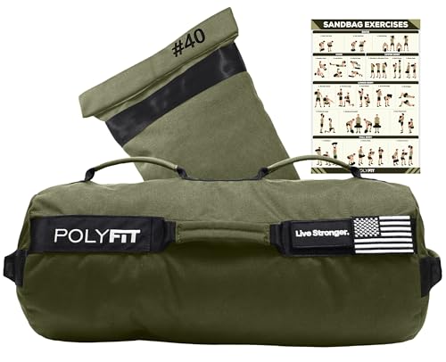 Polyfit Sandbag Pro Workout Sandbag with Triple Closure Filler Bag and Reinforced Nylon Webbing Green 40LB - Image 1