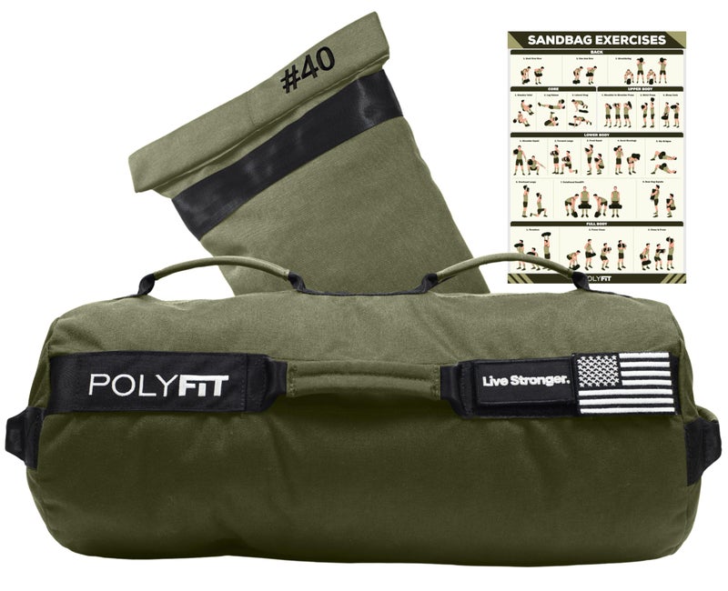 Polyfit Sandbag Pro Workout Sandbag with Triple Closure Filler Bag and Reinforced Nylon Webbing Green 40LB - Image 2