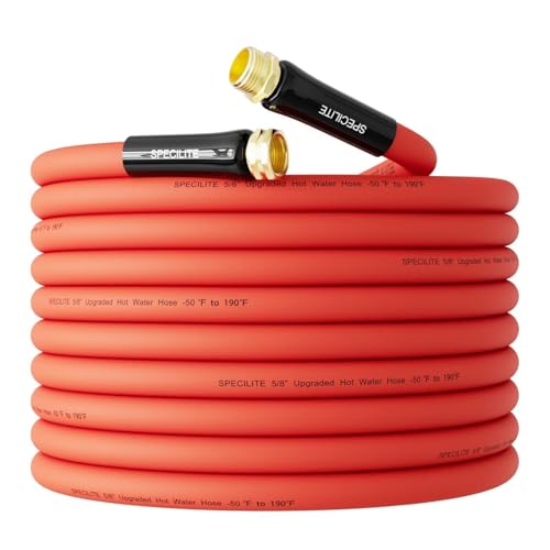 SPECILITE 5/8" Hot/Cold Rubber Garden Water Hose 50 ft, -50℉-190℉, 200psi Working, 600psi Burst, Flexible & Lightweight With 3/4" Brass Fittings for Yard, Outdoor, Farm, Agriculture, Construction, Red - Image 1