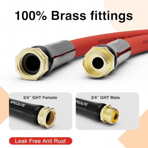 SPECILITE 5/8" Hot/Cold Rubber Garden Water Hose 50 ft, -50℉-190℉, 200psi Working, 600psi Burst, Flexible & Lightweight With 3/4" Brass Fittings for Yard, Outdoor, Farm, Agriculture, Construction, Red - Image 5