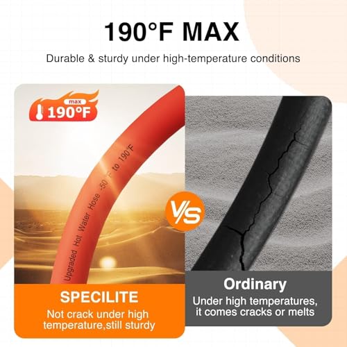 SPECILITE 5/8" Hot/Cold Rubber Garden Water Hose 50 ft, -50℉-190℉, 200psi Working, 600psi Burst, Flexible & Lightweight With 3/4" Brass Fittings for Yard, Outdoor, Farm, Agriculture, Construction, Red - Image 2