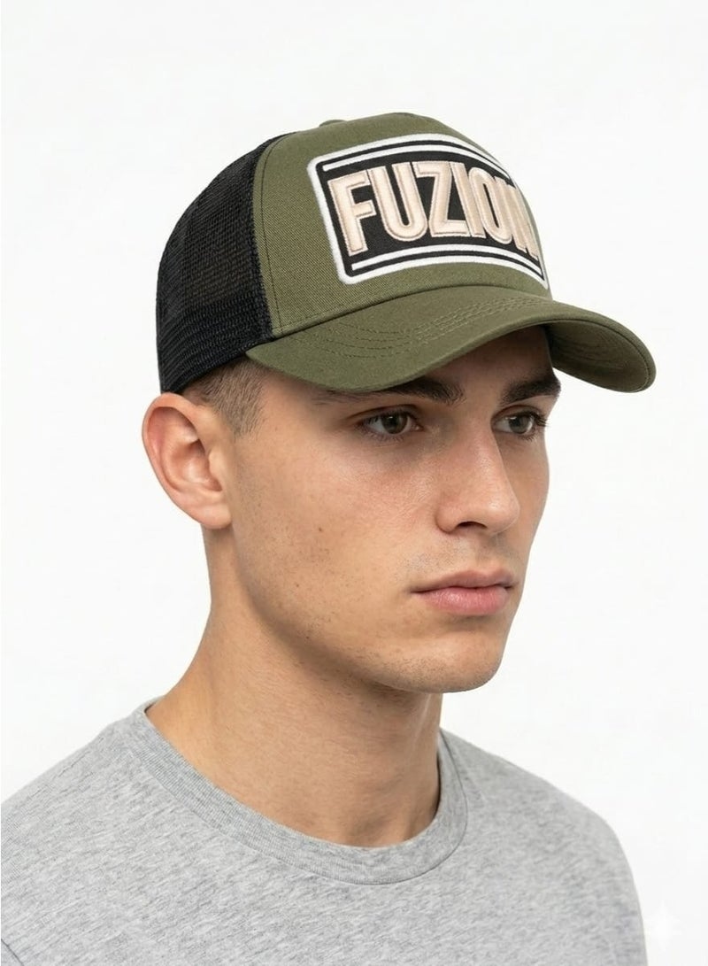 FUZION Green & Black Mesh Trucker Cap – Bold 3D Embroidered Logo – Adjustable Unisex Fit - Image 3