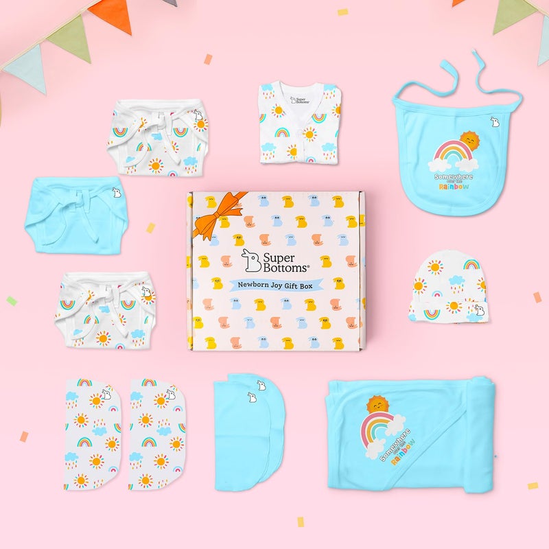 Superbottoms Baby Gift Set for New Born - Skin-Friendly Newborn Essentials - Ideal Gifts for Newborn Baby – Unisex Clothing - 0-3 Months – 11 Pieces Baby Gift Hamper (Blue) - Image 1