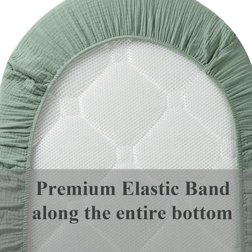 Fadacudan Muslin Bassinet Sheet Compatible with Snoo Smart Sleeper, Dream On Me Lacy Portable, Safety 1st Sleeper Bassinet, 2 Pack Cotton Fitted Bassinet Sheets for Baby Roman Green & Botanical Leaf - Image 5