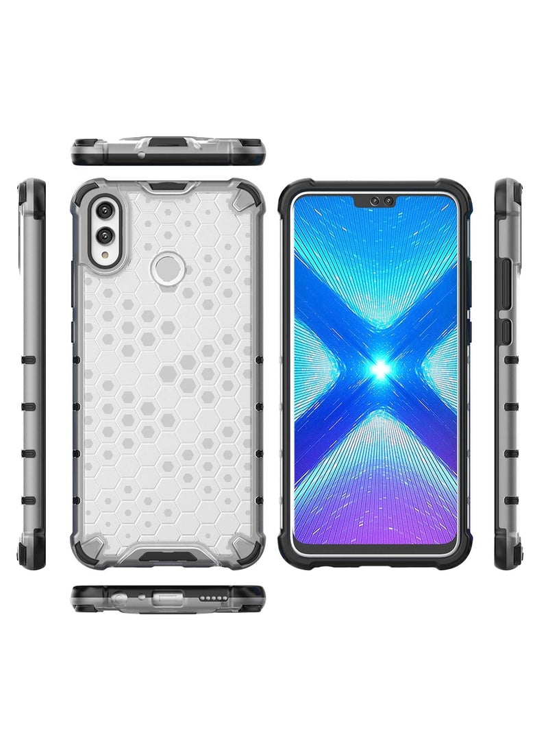 Case Cover Honeycomb Case Shockproof Camera Protection Cover Compatible with  Honor 8x (White Clear)