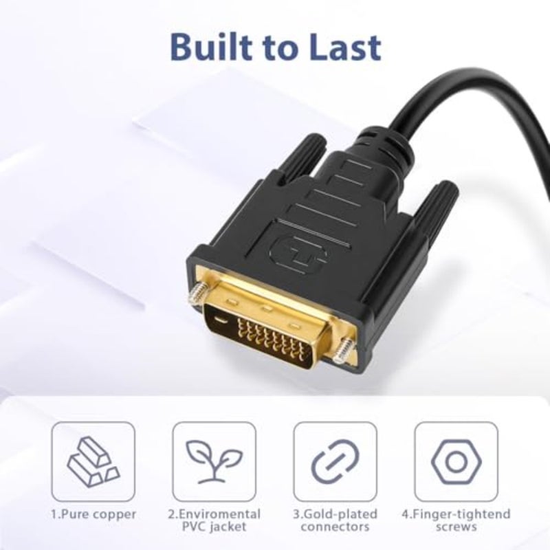 كابل DisplayPort DP إلى DVI بطول 1.8 متر، سلك ذكر مطلي بالذهب إلى ذكر DP إلى DVI يدعم 1080P@60 هرتز، متوافق مع الكمبيوتر والكمبيوتر المحمول والشاشة وجهاز العرض والتلفزيون عالي الدقة - Image 2