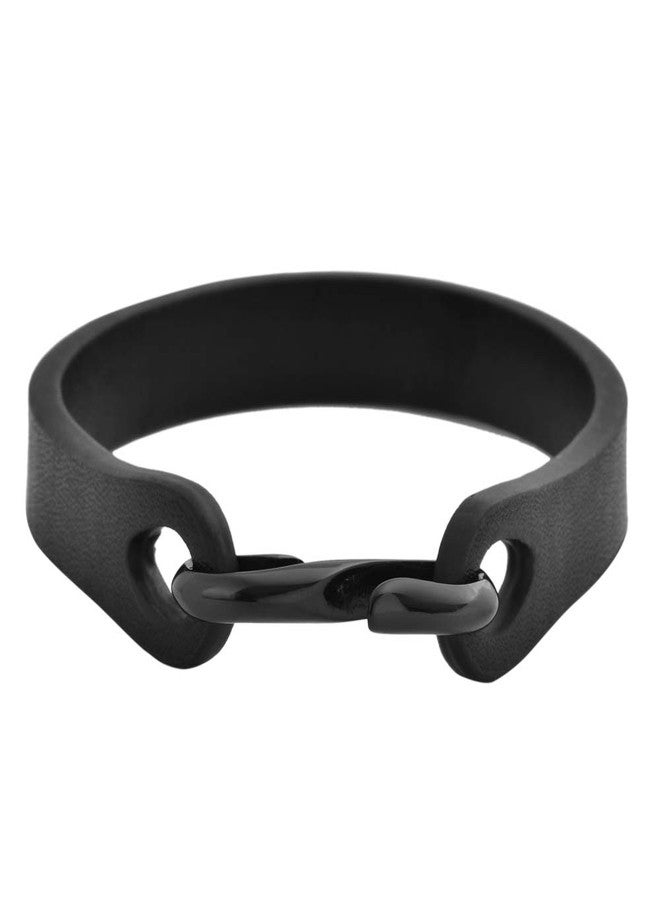 Geoffrey Beene Men's Leather and Stainless Steel Hook Closure Bracelet, Black - Image 1
