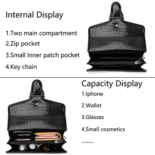 DEEPMEOW Crossbody Shoulder Chain Purse for Women - Crocodile Grain PU Leather Evening Bag Satchel Handbag（Black） - Image 5