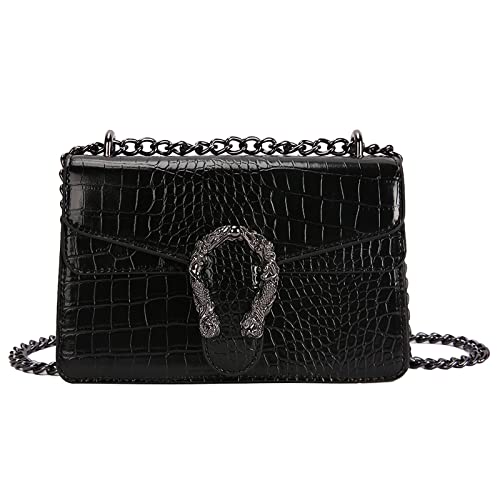 DEEPMEOW Crossbody Shoulder Chain Purse for Women - Crocodile Grain PU Leather Evening Bag Satchel Handbag（Black） - Image 1
