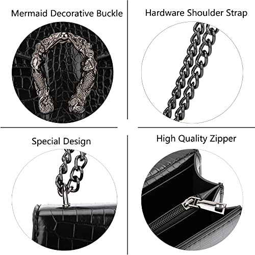 DEEPMEOW Crossbody Shoulder Chain Purse for Women - Crocodile Grain PU Leather Evening Bag Satchel Handbag（Black） - Image 4