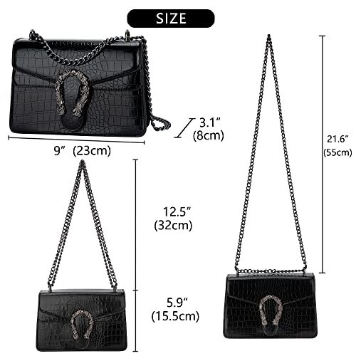 DEEPMEOW Crossbody Shoulder Chain Purse for Women - Crocodile Grain PU Leather Evening Bag Satchel Handbag（Black） - Image 2