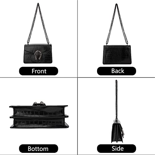 DEEPMEOW Crossbody Shoulder Chain Purse for Women - Crocodile Grain PU Leather Evening Bag Satchel Handbag（Black） - Image 3