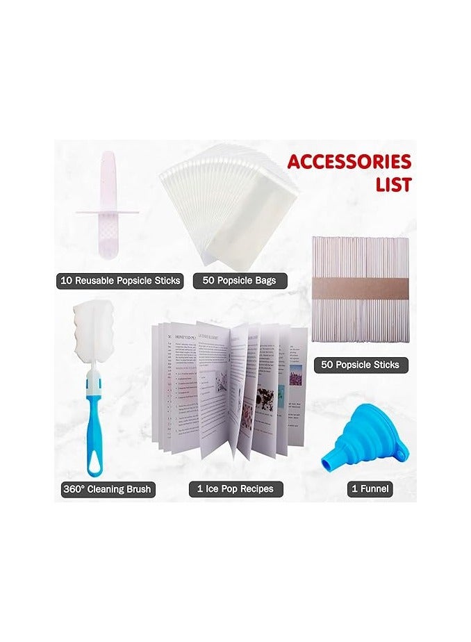 general Homemade Popsicle Molds Shapes, 10PCS Silicone Ice Pop Maker Non-BPA, with 50 Sticks, 50 Bags, 10 Reusable Sticks, Funnel, Brush and Ice Pop Recipes - Image 5