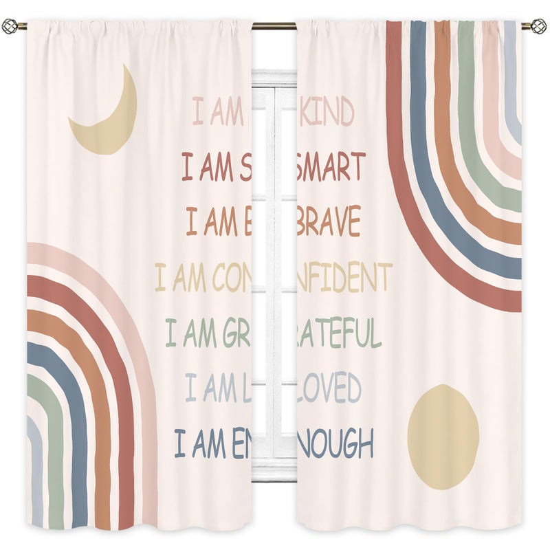 Cinbloo Boho Quotes Curtains 42Wx63H Inch Rod Pocket Kids Curtain Colorful Rainbow Inspirational Motivational Positive Words Moon Sun Girls Living Room Bedroom Classroom Window Drapes Fabric 2 Panels - Image 3