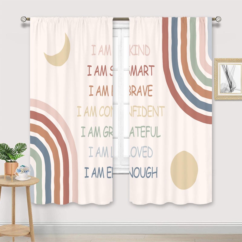 Cinbloo Boho Quotes Curtains 42Wx63H Inch Rod Pocket Kids Curtain Colorful Rainbow Inspirational Motivational Positive Words Moon Sun Girls Living Room Bedroom Classroom Window Drapes Fabric 2 Panels - Image 5
