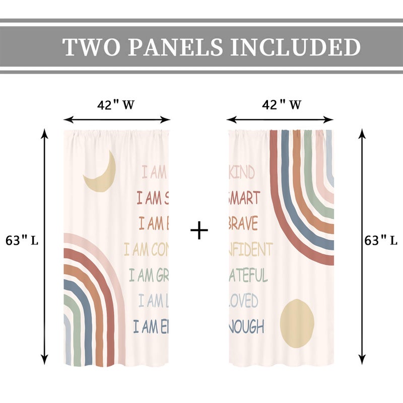 Cinbloo Boho Quotes Curtains 42Wx63H Inch Rod Pocket Kids Curtain Colorful Rainbow Inspirational Motivational Positive Words Moon Sun Girls Living Room Bedroom Classroom Window Drapes Fabric 2 Panels - Image 4