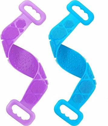 PlantaZee COMBO OF 2 Pieces Silicone Bath Body Brush Exfoliating Double Side Silicone Body Back Scrubber Belt Long Back Cleaning Shower Strap for Men Women,(MULTI COLOR) - Image 2
