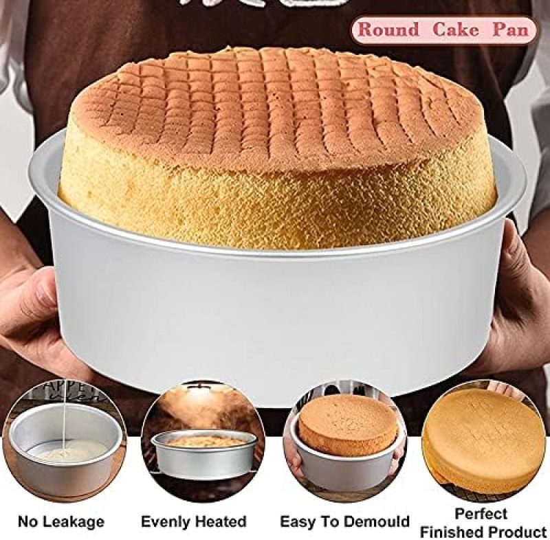 Round Cake Pan Set - 3-Piece Silver Nonstick Aluminum Bakeware, Fast Heat & Cool, Durable & Food-Safe, for Home Baking, Roasting, Serving for Beginners & Home Cooks - Image 5