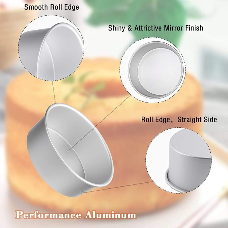 Round Cake Pan Set - 3-Piece Silver Nonstick Aluminum Bakeware, Fast Heat & Cool, Durable & Food-Safe, for Home Baking, Roasting, Serving for Beginners & Home Cooks - Image 4
