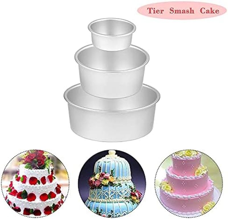 Round Cake Pan Set - 3-Piece Silver Nonstick Aluminum Bakeware, Fast Heat & Cool, Durable & Food-Safe, for Home Baking, Roasting, Serving for Beginners & Home Cooks - Image 3