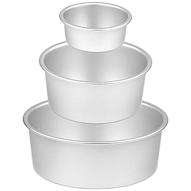 Round Cake Pan Set - 3-Piece Silver Nonstick Aluminum Bakeware, Fast Heat & Cool, Durable & Food-Safe, for Home Baking, Roasting, Serving for Beginners & Home Cooks - Image 1