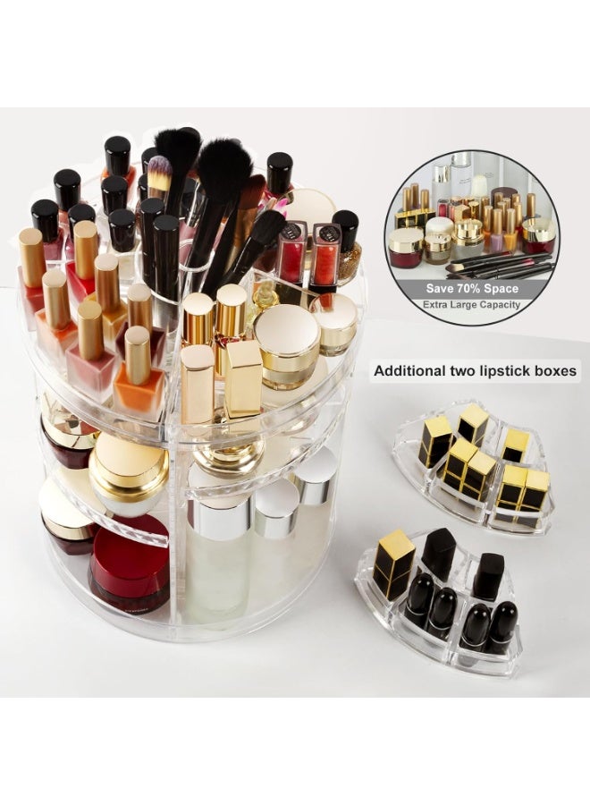 Generic makeup organizer, 360 degree rotating adjustable cosmetic storage display case  large capacity, fits jewelry,makeup brushes, lipsticks and more, clear transparent  - Image 2