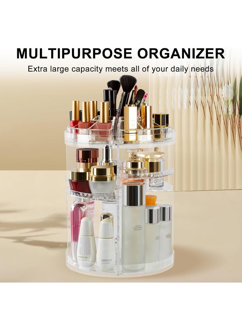 Generic makeup organizer, 360 degree rotating adjustable cosmetic storage display case  large capacity, fits jewelry,makeup brushes, lipsticks and more, clear transparent  - Image 3