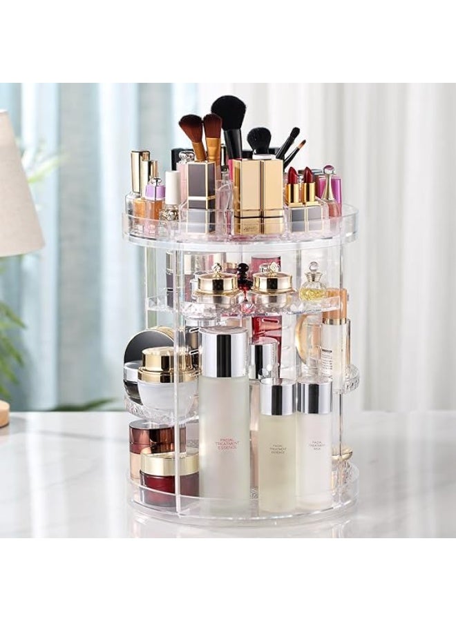 Generic makeup organizer, 360 degree rotating adjustable cosmetic storage display case  large capacity, fits jewelry,makeup brushes, lipsticks and more, clear transparent  - Image 1
