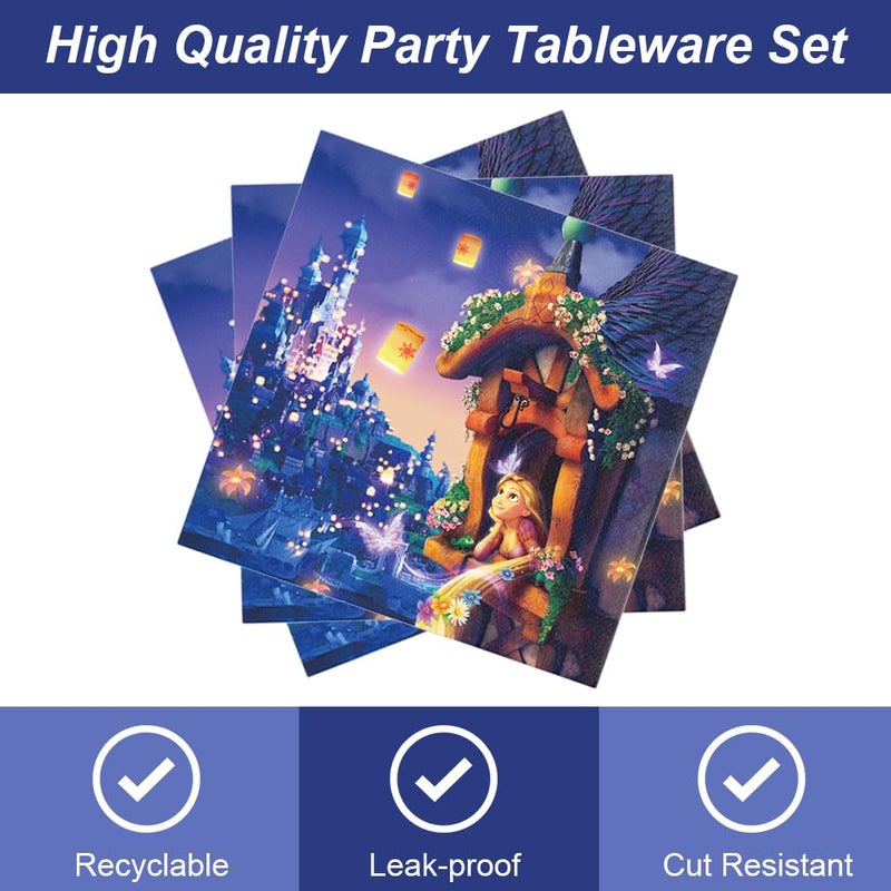 Omto 40Pcs Rapunzel Party Supplies include 20 plates, 20 napkins for the Rapunzel birthday party Decoration - Image 3