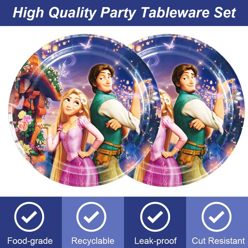 Omto 40Pcs Rapunzel Party Supplies include 20 plates, 20 napkins for the Rapunzel birthday party Decoration - Image 4