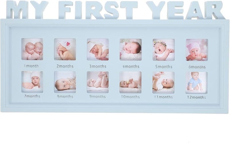 Blue 3D Letter Photo Frame Growth Record Keepsake for Newborn Memory Holder Nursery Decor - Image 1