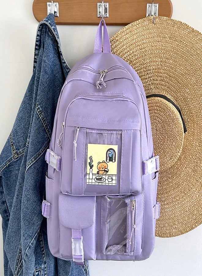 TLISMI Cute & Functional Aesthetic Preppy School Bag Fancy Lightweight Laptop Travel Daypack Waterproof Multiple Zipper Pocket Versatile Trendy Backpack for Elementary School Students & College Teens - Image 4