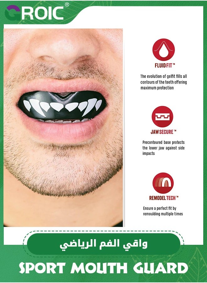 GROIC - واقيات الفم الرياضية، واقيات الفم EVA، واقي الفم للأقواس، واقي الفم ذو المقاس النحيف، واقي الفم مع حقيبة للملاكمة، كرة السلة، لاكروس، كرة القدم، الفنون القتالية المختلطة - Image 1