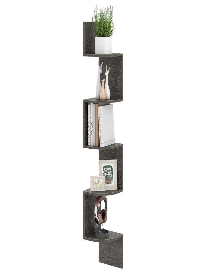Giantex Corner Shelf Wall Mounted, 5-Tier Floating Corner Bookshelf, Home Storage Organizer, Wooden Display Stand Rack for Wall, Plant Shelf for Living Room, Bedroom, Kitchen (1,Oak) - Image 1