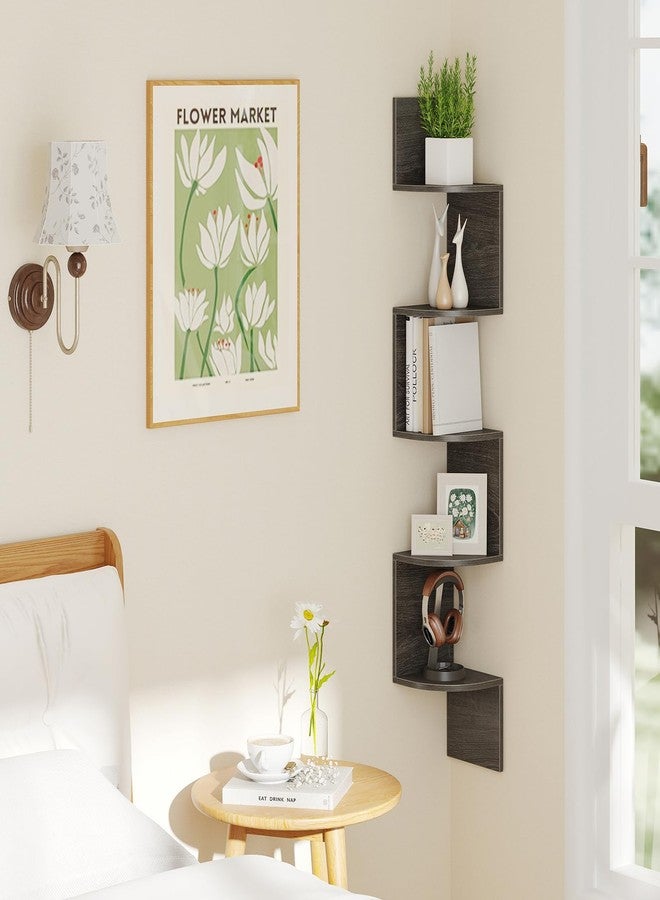 Giantex Corner Shelf Wall Mounted, 5-Tier Floating Corner Bookshelf, Home Storage Organizer, Wooden Display Stand Rack for Wall, Plant Shelf for Living Room, Bedroom, Kitchen (1,Oak) - Image 3