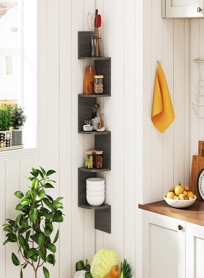 Giantex Corner Shelf Wall Mounted, 5-Tier Floating Corner Bookshelf, Home Storage Organizer, Wooden Display Stand Rack for Wall, Plant Shelf for Living Room, Bedroom, Kitchen (1,Oak) - Image 4