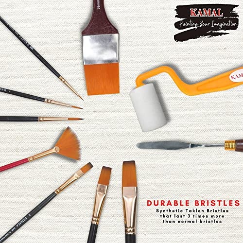 KAMAL Essential Full Toolkit Paint Brushes Set - Paint Brushes Roller and Knife for Acrylic Paints, Oil, Modern Art Painting (Set of 10)(Wood) - Image 3