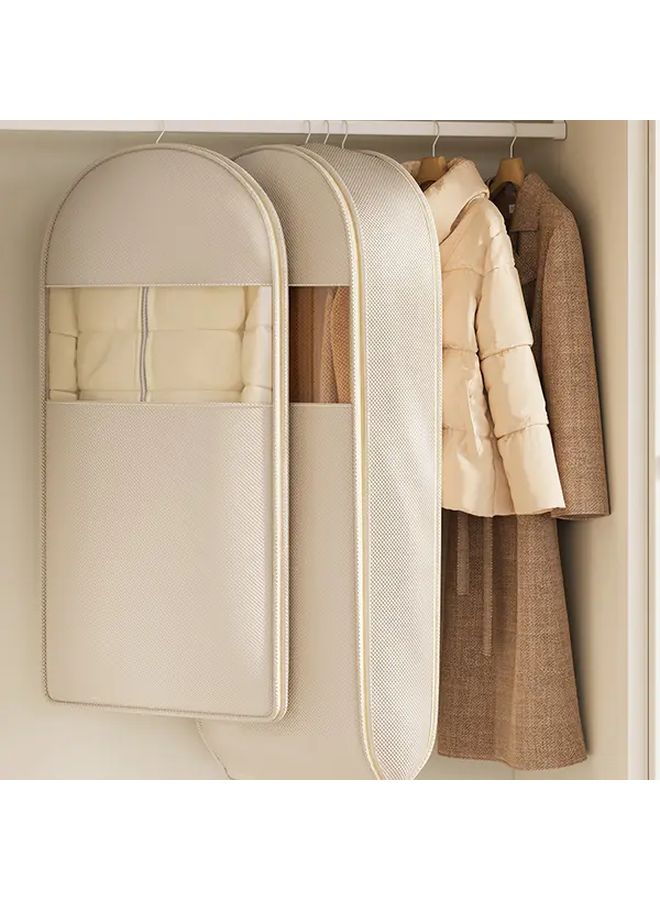 Beige Compressible Hanging Garment Bag With Clear Window For Suits Jackets Coats Storage - Image 1