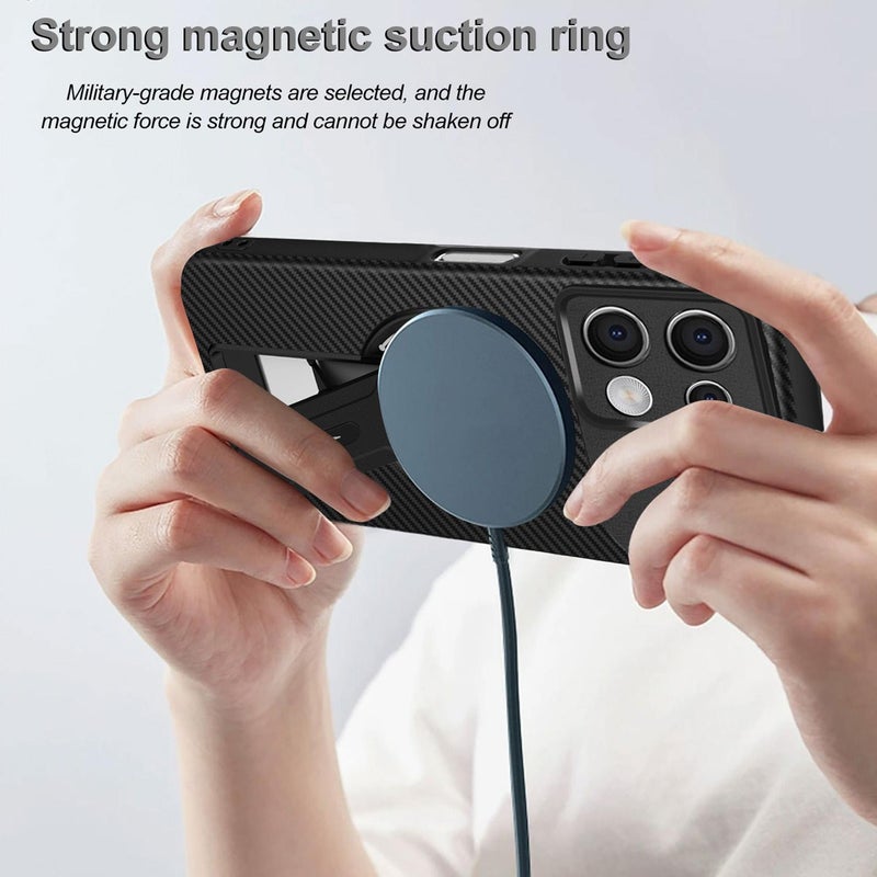 erorex For Redmi Note 13 5G Global Carbon Fiber Texture MagSafe Phone Case with Holder(Red) - Image 4