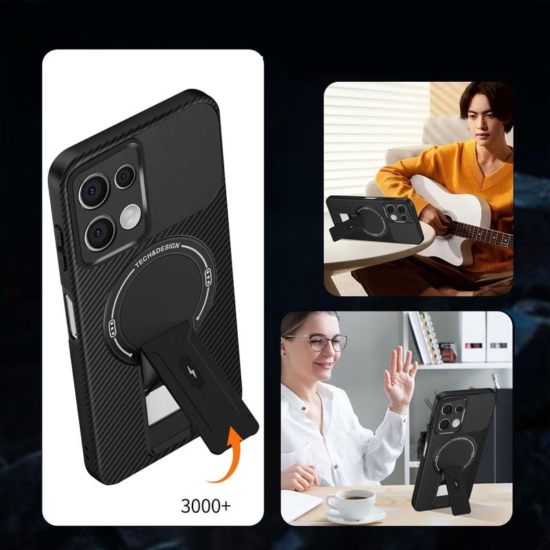 erorex For Redmi Note 13 5G Global Carbon Fiber Texture MagSafe Phone Case with Holder(Red) - Image 3