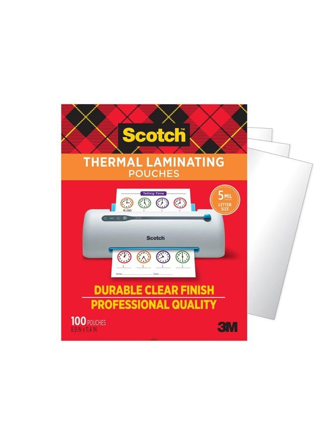 Scotch  Thermal Laminating Pouches, 5 Mil Thick For Extra Protection, 100-Pack, 8.9 X 11.4 Inches, Letter Size Sheets, Clear (Tp5854-100) - Image 1